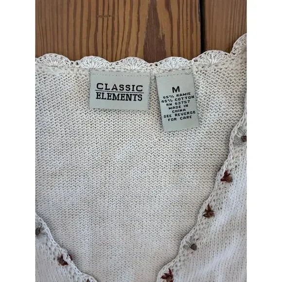 Women's Vintage Classic‎ Elements White Floral Knit Vest Cotton Blend Medium - Picture 2 of 6